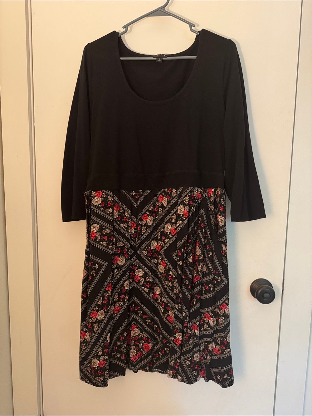 torrid Black Floral Patchwork Midi Dress with Red Accents